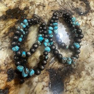 Turquoise and Brown Beaded Earrings